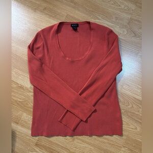 Evie Burnt Orange Ribbed Long Sleeve Top Silk Blend Women’s Size Large